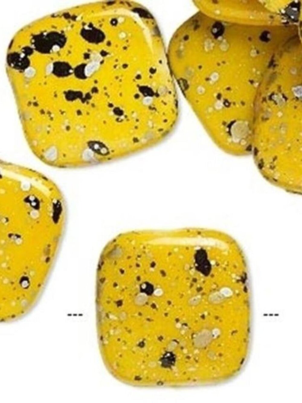 20 Yellow Silver Gold & Black Paint Spattered 80s Retro 17mm Square Beads